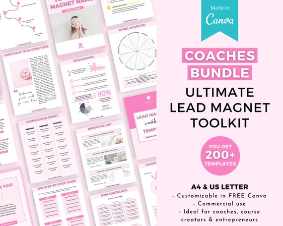Coaching Lead Magnet Toolkit Canva, coaching worksheets, Lead magnet bundle, life coach templates, Opt-in templates, Workbook creator, ebook