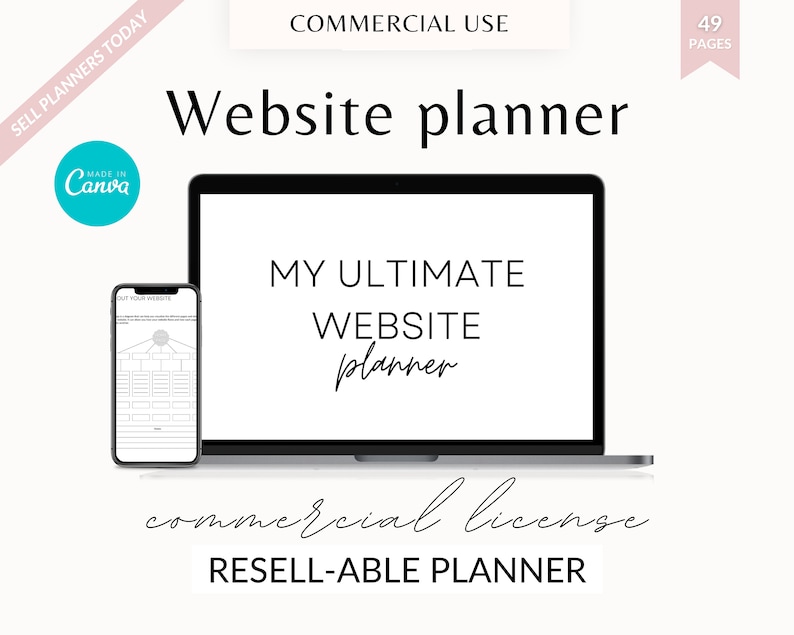 May include: A laptop computer screen displaying a website planner with the text "My Ultimate Website Planner". The laptop is on a white background with the text "Website Planner" above it and "Commercial License Resell-Able Planner" below it.
