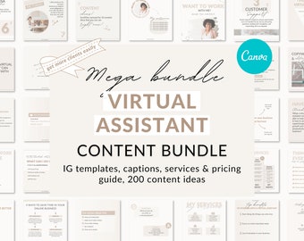 Virtual assistant content starter pack, Virtual assistant pricing guide, Virtual assistant Instagram posts, Content ideas, VA captions,