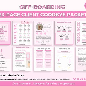 Client goodbye packet, client exit packet, coaching client goodbye packet, client experience, offboarding template, coach canva templates