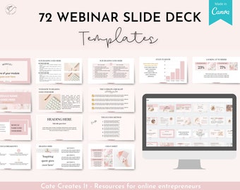 Webinar slide deck template Canva, Course creator slide deck, webinar presentation, course creator bundle, Canva webinar, Pink slide deck