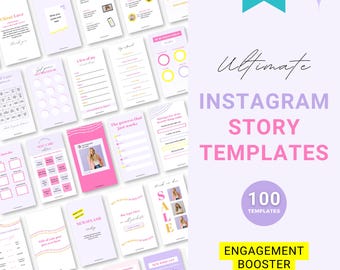 Puede incluir: Una colección de 100 plantillas de historias de Instagram personalizables en rosa, amarillo y blanco. Las plantillas están diseñadas para aumentar el compromiso y están disponibles en Canva tanto en versión gratuita como profesional.