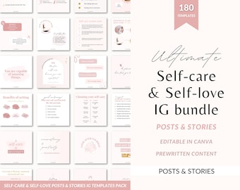 Self care Instagram templates, Self-love templates, self-care content, self-care posts, Self love canva template, self care coach template