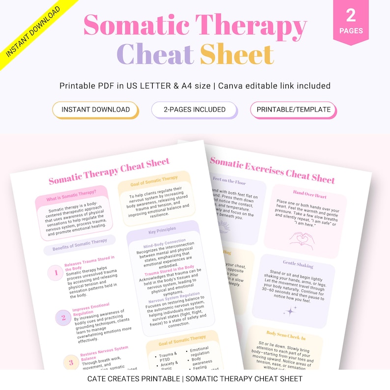 Somatic Therapy Cheat Sheet Bundle, Exercises for Trauma (PDF Download ...