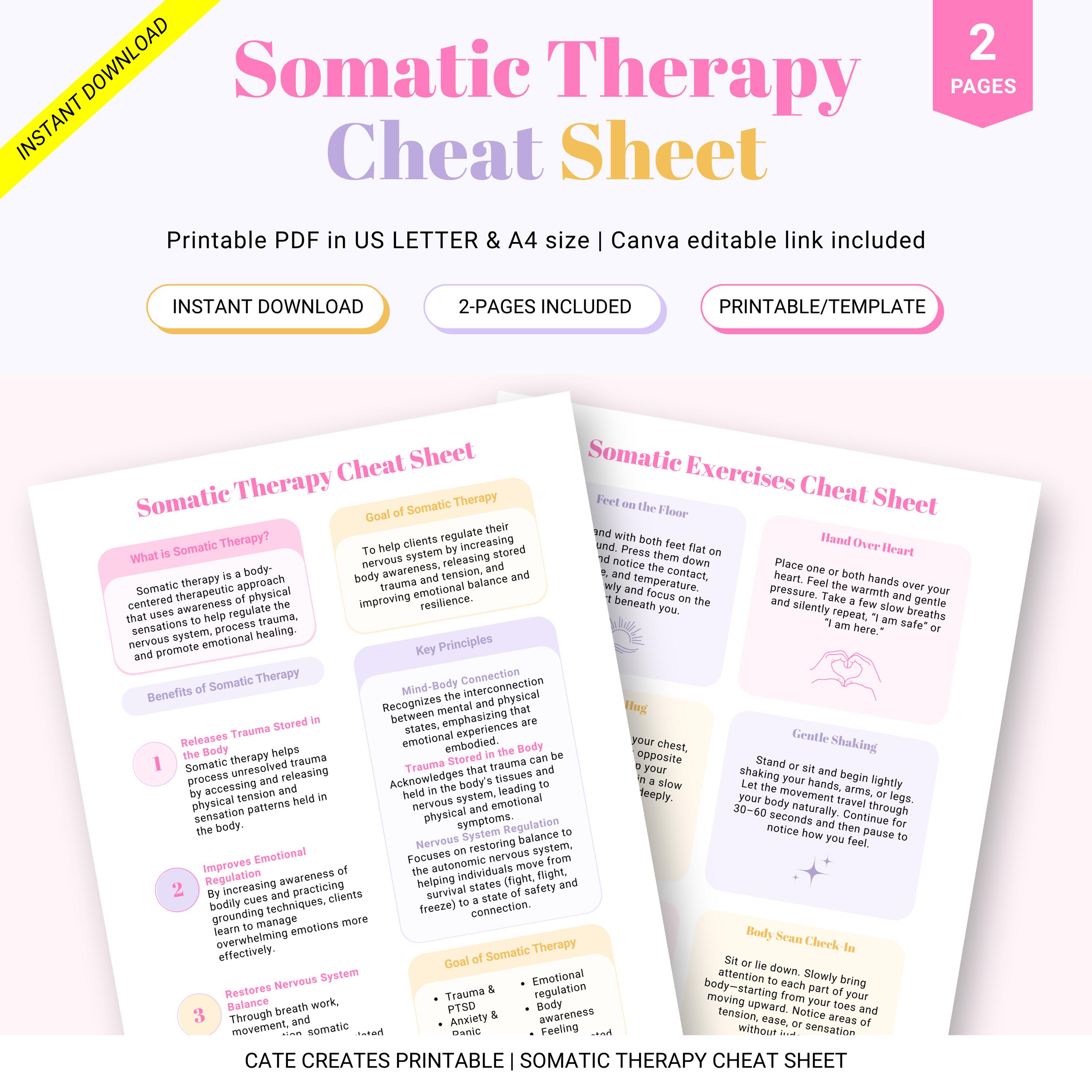 Somatic Therapy Cheat Sheet Bundle, Exercises for Trauma (PDF Download ...