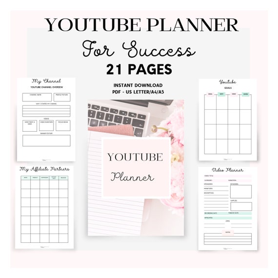 Youtube Video Planner, youtube channel planner, social media planner, business plan, Pinterest, Social Media Influencers , Youtuber Planner