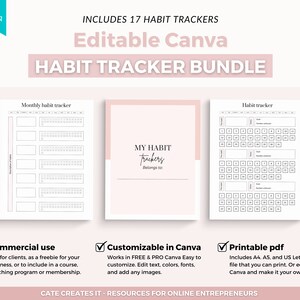 Habit tracker bundle, Canva habit tracker, Printable habit tracker, habit tracker, monthly habit tracker, daily habit tracker, canva planner