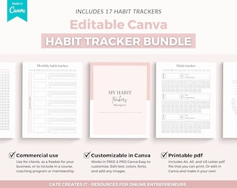 Habit tracker bundle, Canva habit tracker, Printable habit tracker, habit tracker, monthly habit tracker, daily habit tracker, canva planner