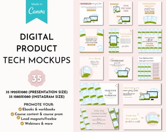 Canva course mockup template, digital product mockup, course creator mockups, canva template mockup, tech mockup, online course mockup