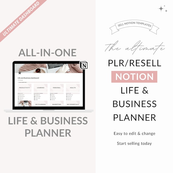 Notion PLR life and business planner, All-in-one Notion planner, that girl notion planner, Notion resell planner, PLR notion, Notion life