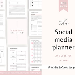 Social media planner, Printable social media planner, Social media planner Canva, social media marketing, Small business social media