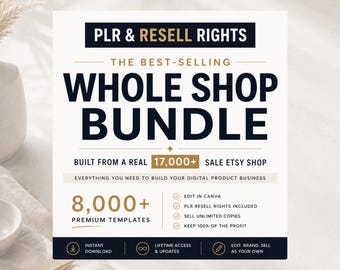 PLR Whole Shop Bundle, Editable Canva Templates, Commercial Use Resell Rights