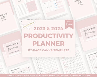 Planner Canva templates, productivity planner, printable planner template, 2023 planner, Canva planner kit, yearly planner, wellness planner