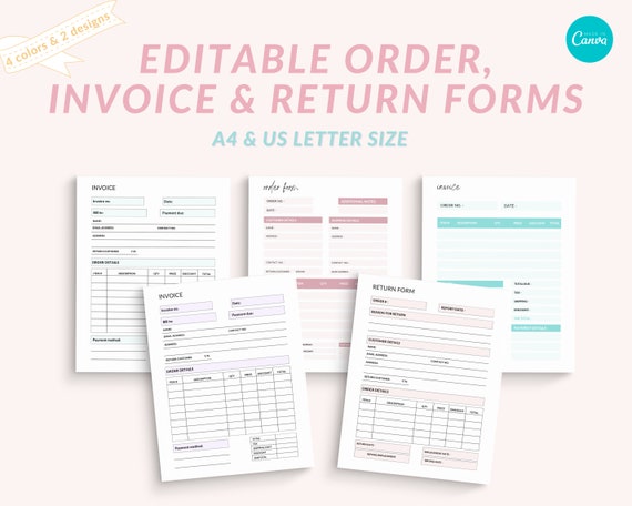 Editable order form template bundle, Return form, Invoice, Canva order form, Canva invoice, editable return form, Invoice forms