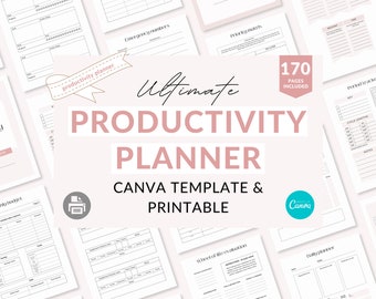 2024 Productivity planner, Canva Productivity planner, printable planner templates, Canva planner kit, productivity planner,  2024 planner