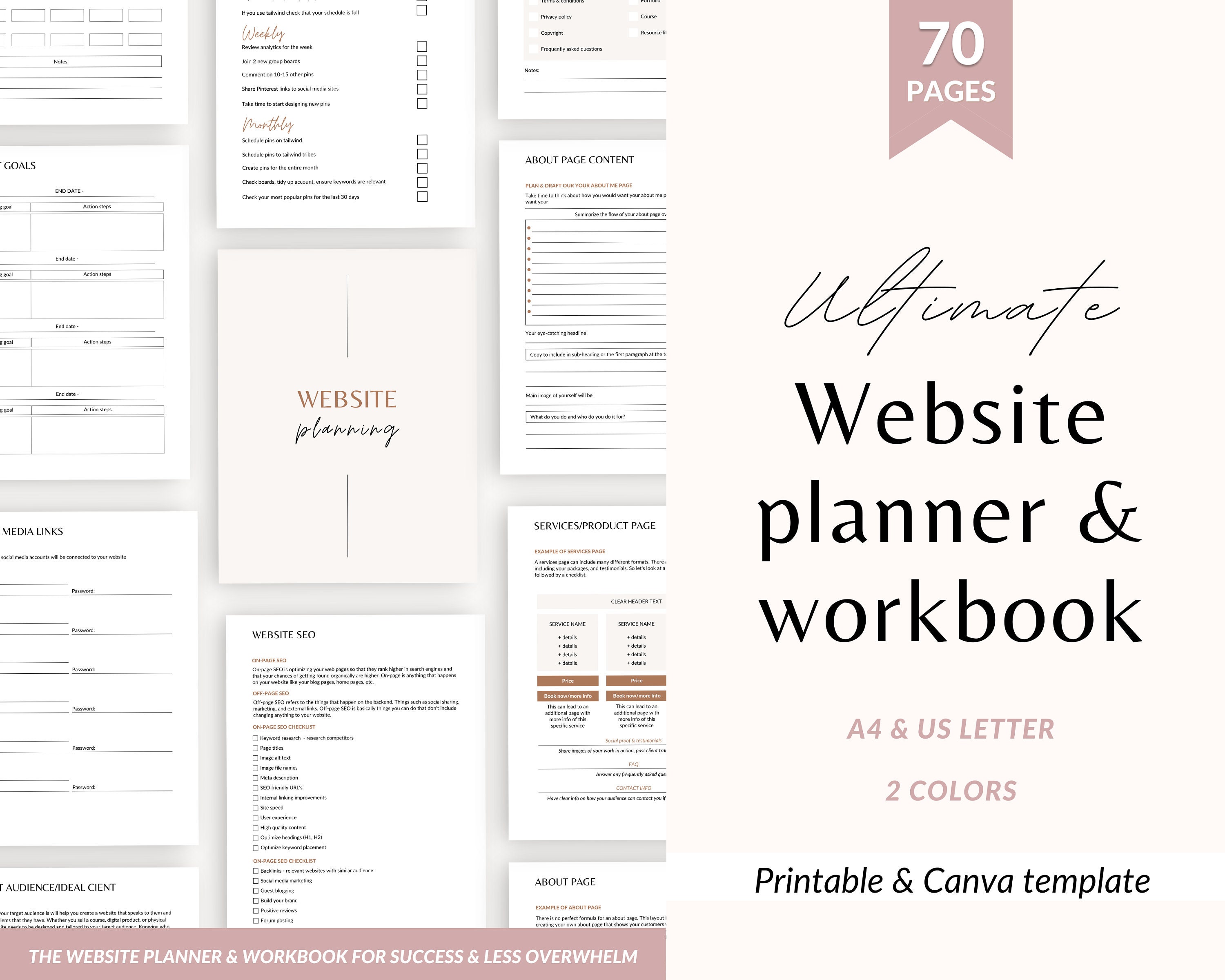 Website planner printable, printable website planner, website planner, website planner template, website workbook printable, website plan