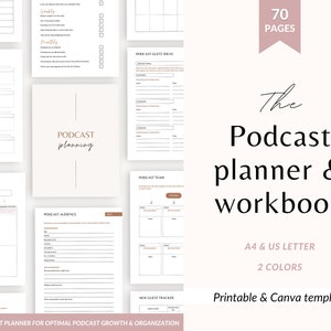 Podcast planner, podcast planning, printable podcast planner, editable Canva podcast planner, podcast planner pdf, podcast planning template