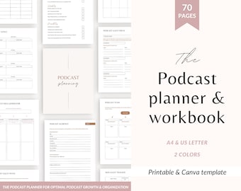 Podcast planner, podcast planning, printable podcast planner, editable Canva podcast planner, podcast planner pdf, podcast planning template