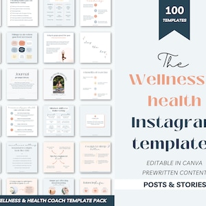 Health and wellness Instagram templates, Wellness coach templates, health coach templates, Life coach templates, wellness canva templates
