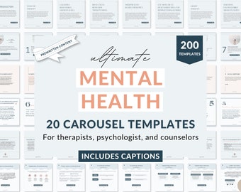 Mental health carousel templates, Mental health templates, Therapist template, Therapist Instagram post, Mental health Instagram post, Canva