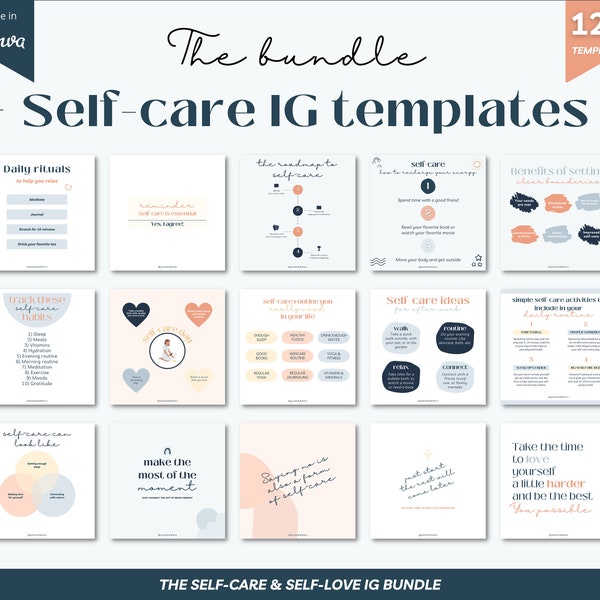 Self-care Instagram templates, Self-love templates, self-care content, self-care posts, Self-love canva template, self-care coach template