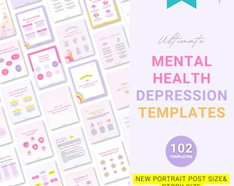 Mental Health Instagram Templates, Depression Therapist Social Media (Canva)