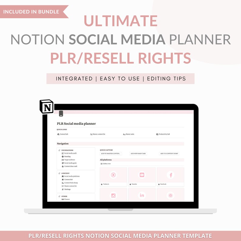 PLR Notion template bundle, Notion Instagram planner, Notion life planner, Notion business planner, Notion social media, Notion PLR template image 6