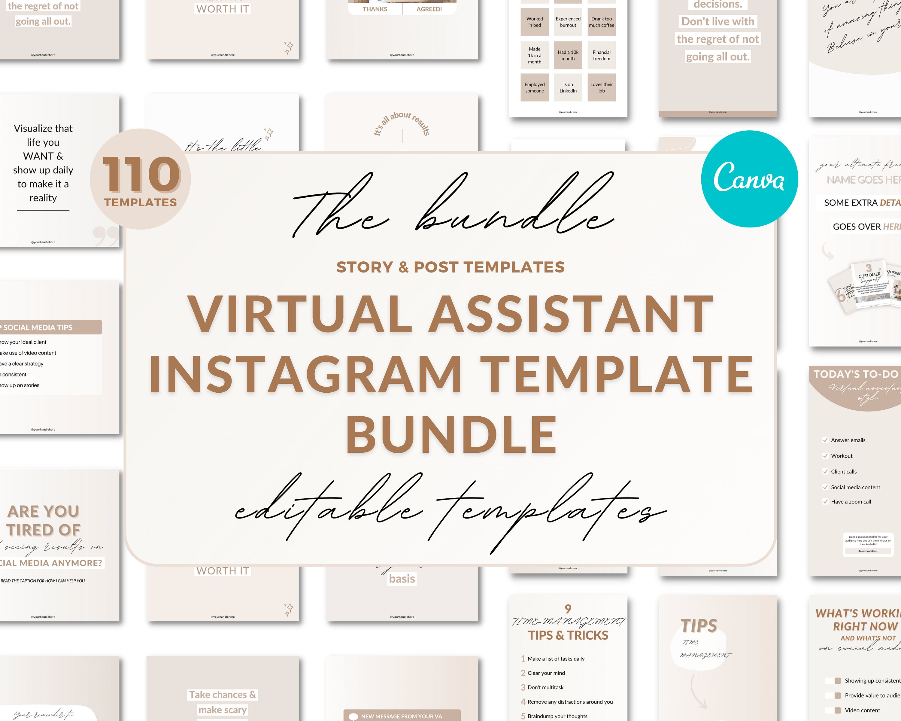 Virtual assistant templates, Virtual assistant template bundle, Post and story template, social media templates, Va social media template
