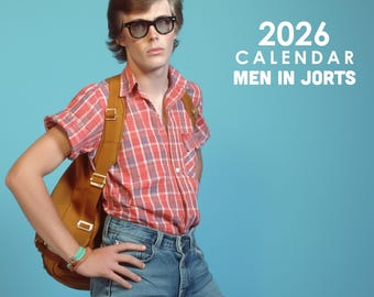 Men in Jean Shorts 2026 Wall Calendar, Retro funny Wall Calendar, Student Dorm Decor, Funny Adult Gift Idea, White Elephant Gift