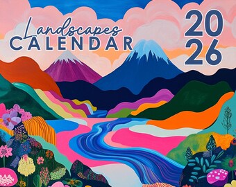 Mountain Landscape Wall Calendar 2026, Scenic Nature Yearly Planner, Mountain Art Decor, Gift for Hiker, Office Desk Calendar