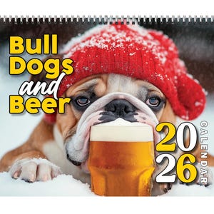 Funny calendar 2026 | Bulldogs and Beers | White elephant gifts for adults | Weird calendars | Calendar humor | Funny Wall Art