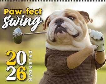 Lustiger Kalender 2026 | Hunde und Golf | Weißer Elefant Geschenke für Erwachsene | Schräge Kalender | Kalender Humor | Lustige Wandkunst