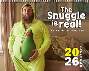 Calendario de pared 2026 con hombres divertidos en pijama, regalo de elefante blanco para compañeros de trabajo, decoración para fiestas de pijamas, regalo de amigo invisible para la oficina, agenda de escritorio