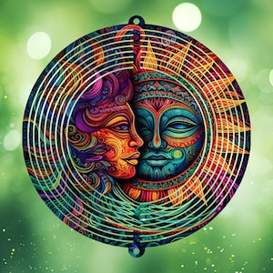 Sun and Moon Wind Spinner Watercolor Sublimation Design Template, Wind Spinner SVG, 10 inch Round Sublimation, Round Hanging Spinners