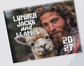 Funny Calendar 2027, Lumberjacks and llamas, White Elephant Gift, Novelty Calendar, Gay Gift Exchange, Gag Gift