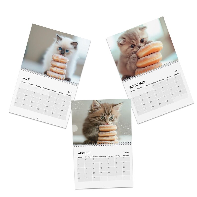 Cute Kitten Calendar 2027, Cats and Donuts Wall Calendar, Cat Lover Gift, Animal Lover Gift, Cute Cat Art image 6