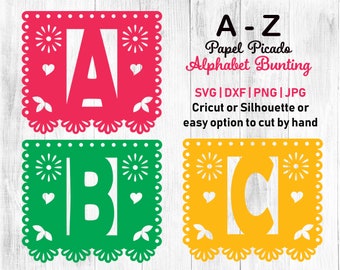 papel picado svg papel picado alphabet, papel picado template, papel picado letters, mexican bunting, printable bunting, cupcake topper