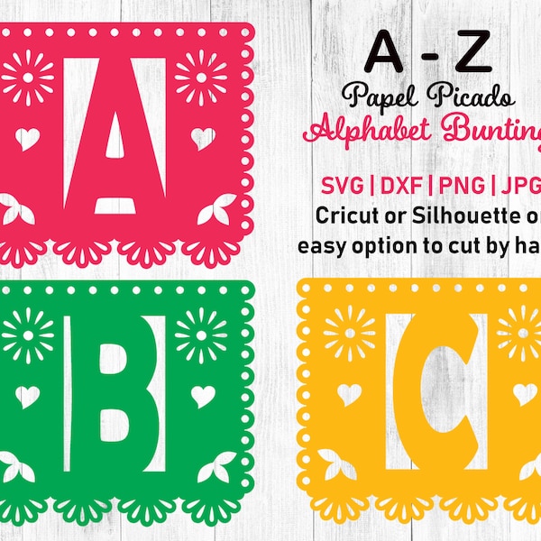 Papel Picado svg Papel Picado Alphabet, Papel Picado Vorlage, Papel Picado Buchstaben, mexikanische Wimpelkette, printable Wimpelkette, Cupcake Topper