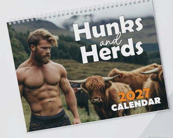 Hunk Calendar 2027, Funny Gay Calendar, Hunks and Herds, Adult Humor Calendar, Weird Calendar, White Elephant Gift, Funny Wall Art