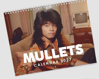 Mullet Calendar 2027, Men With Mullets Funny Wall Calendar, White Elephant Gift for Adults, Gag Gift, Funny Christmas Gift, Novelty Calendar