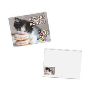 kitten calendar 2025, doughnut calendar, cats and donuts wall calendar, white elephant gifts for workers, cat calendar for kitten lovers, unique cat gift, cute cat gift,stocking stuffer, stocking filler