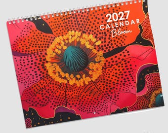 Floral Calendar 2027, Illustrated Flower Wall Calendar, Botanical Art Calendar, Flower Lovers Gift, Monthly Calendar Decor
