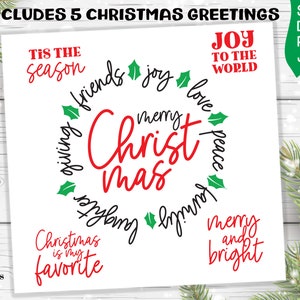 Cerchio di Natale svg allegro e luminoso svg svg natale svg per ornamenti, gioia per il mondo svg parole di Natale svg natale dice svg fascio