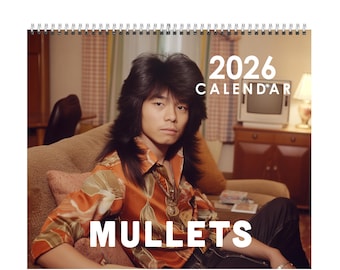 Men with Mullets 2026 Wall Calendar, Funny Calendar, 2026 Monthly Calendar, White Elephant Gift, Christmas Humor gift