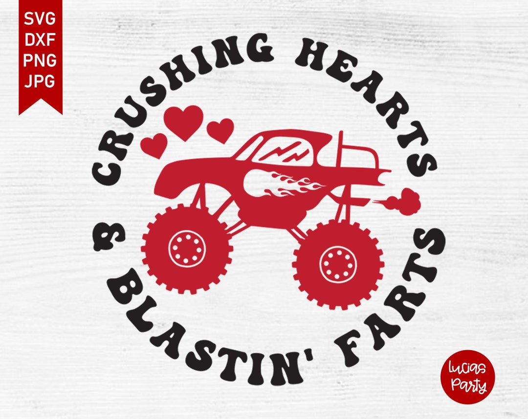 Crushing Hearts Svg, Funny Valentines Svg for Baby Boy, Monster Truck