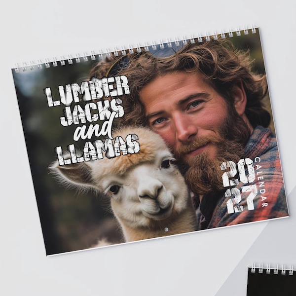 Funny Calendar 2027, Lumberjacks and llamas, White Elephant Gift, Novelty Calendar, Gay Gift Exchange, Gag Gift