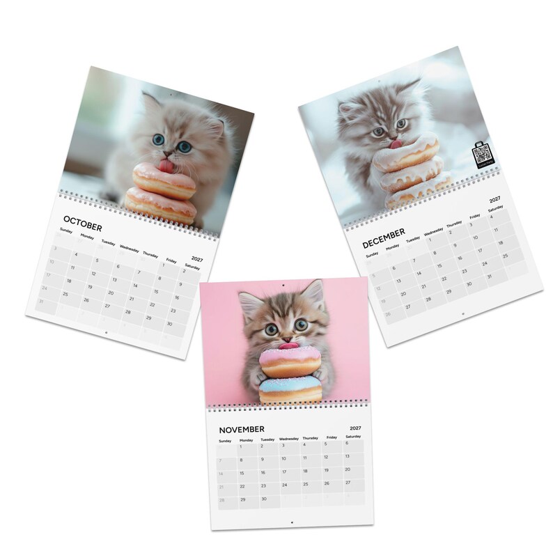 Cute Kitten Calendar 2027, Cats and Donuts Wall Calendar, Cat Lover Gift, Animal Lover Gift, Cute Cat Art image 7