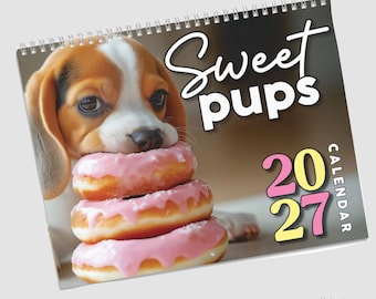Funny Dog Calendar 2027, Sweet Pups Dogs & Doughnuts Calendar, Weird Funny Calendar, White Elephant Gift for Adults, Dog Lover Gift