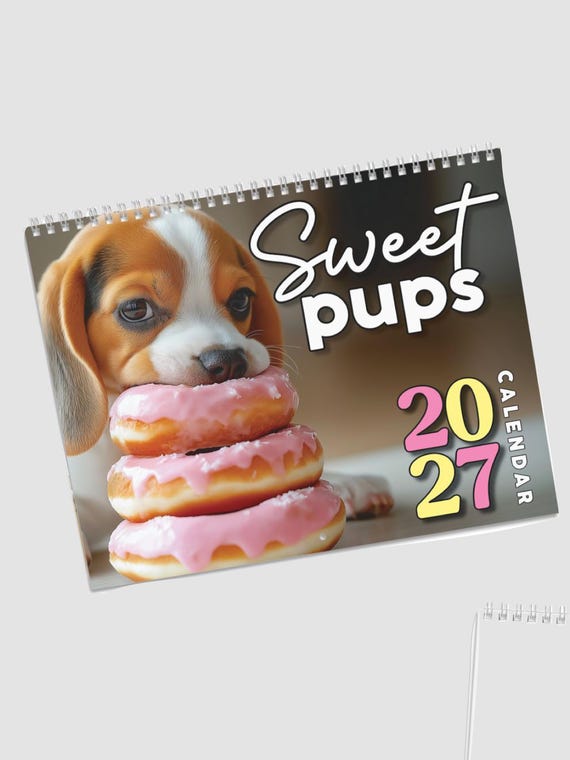 Funny Dog Calendar 2027, Sweet Pups Dogs & Doughnuts Calendar, Weird Funny Calendar, White Elephant Gift for Adults, Dog Lover Gift