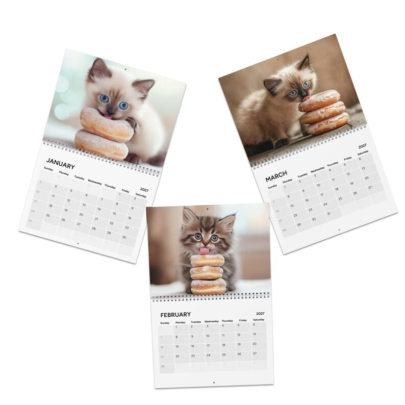 Cute Kitten Calendar 2027, Cats and Donuts Wall Calendar, Cat Lover Gift, Animal Lover Gift, Cute Cat Art image 4